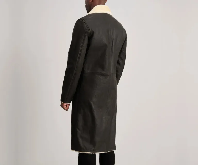 Kolby Brown Shearling Coat — Rear Back View & Tailored Hemline