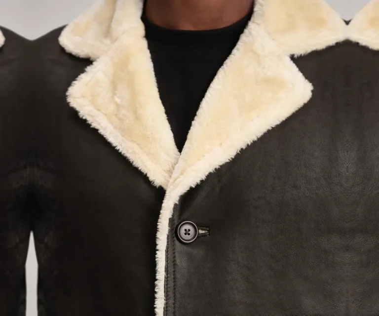 Kolby Brown Shearling Coat — Macro Detail Texture, Stitching & Hardware