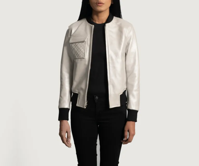 Lana Silver Leather Bomber Jacket Luxury Women's Outerwear — Front Silhouette Hero Presentation