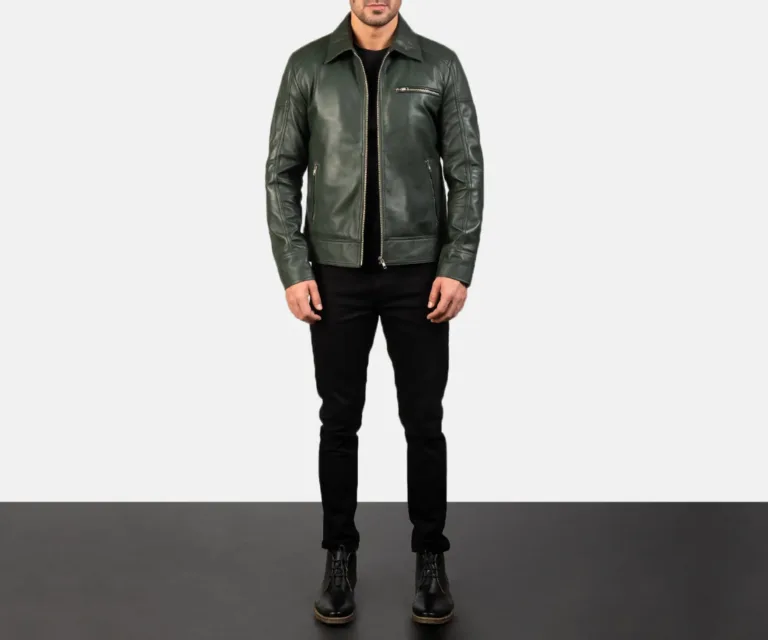 Lavendard Green Leather Biker Jacket — Rear Back View & Clean Hemline