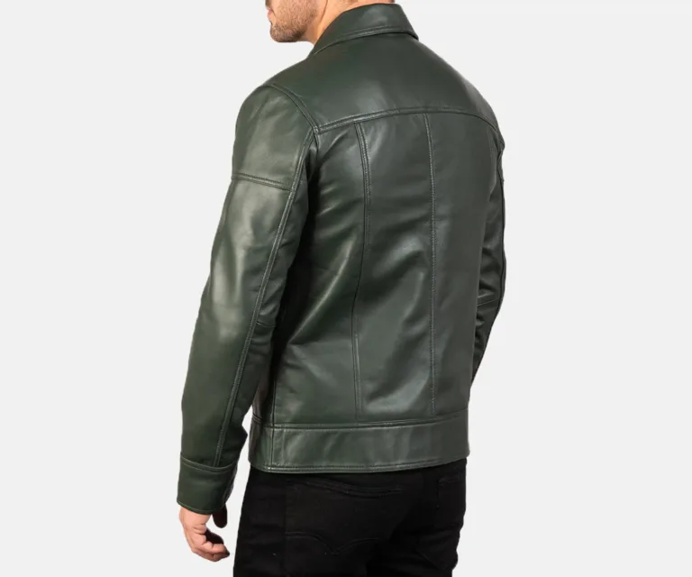 Lavendard Green Leather Biker Jacket — Editorial Full-Length Head-to-Toe Model Presentation