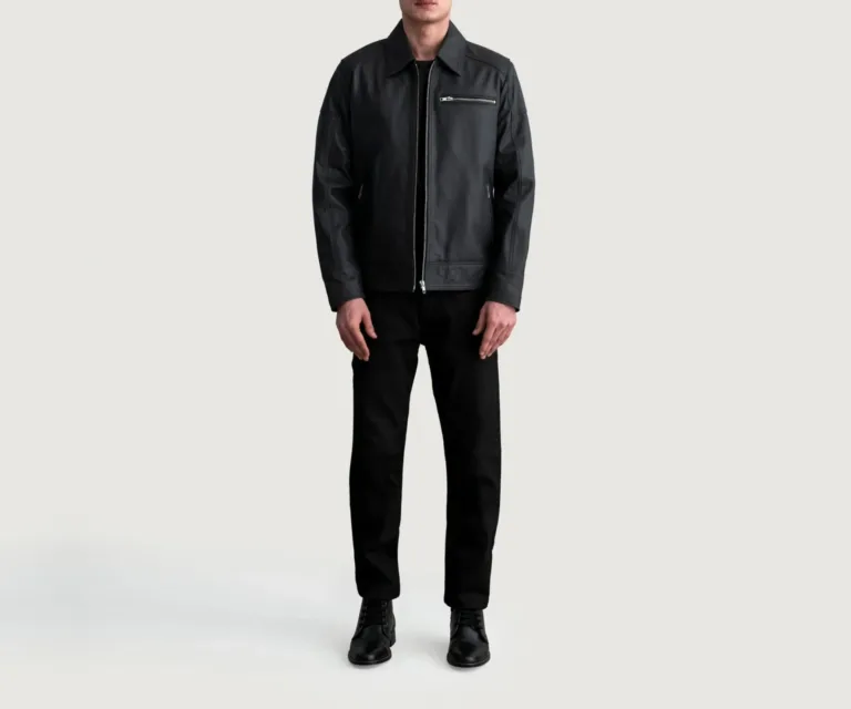 Lavendard Matte Black Leather Biker Jacket — Rear Back View & Clean Hemline