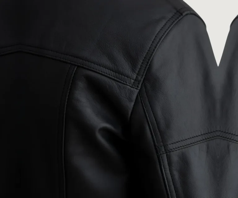 Lavendard Matte Black Leather Biker Jacket — Macro Detail Hardware, Matte Grain & Bottom Snap Flap