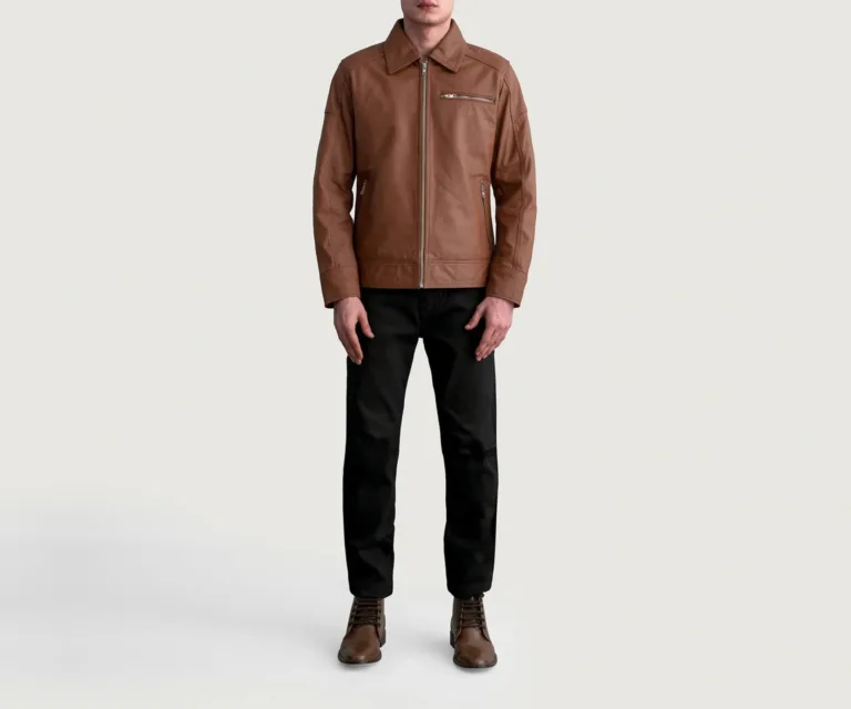 Lavendard Matte Brown Leather Biker Jacket — Rear Back View & Clean Hemline