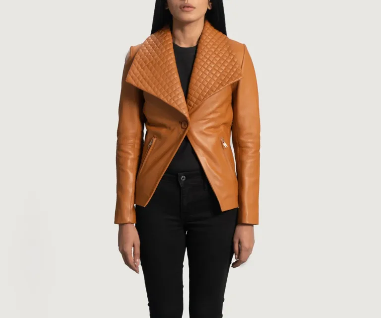 Lee Tan Brown Leather Blazer Luxury Women's Outerwear — Front Silhouette Hero Presentation