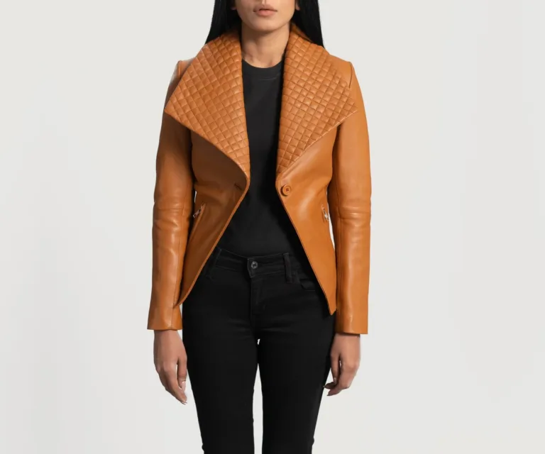 Lee Tan Brown Leather Blazer Luxury Women's Outerwear — Collar & Closure Architecture
