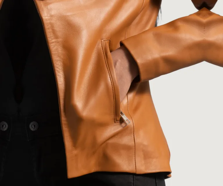 Lee Tan Brown Leather Blazer Luxury Women's Outerwear — Full-Length Silhouette & Drape
