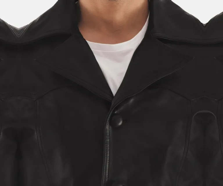 Leo Black Leather Coat — Full-Length Model Editorial Presentation