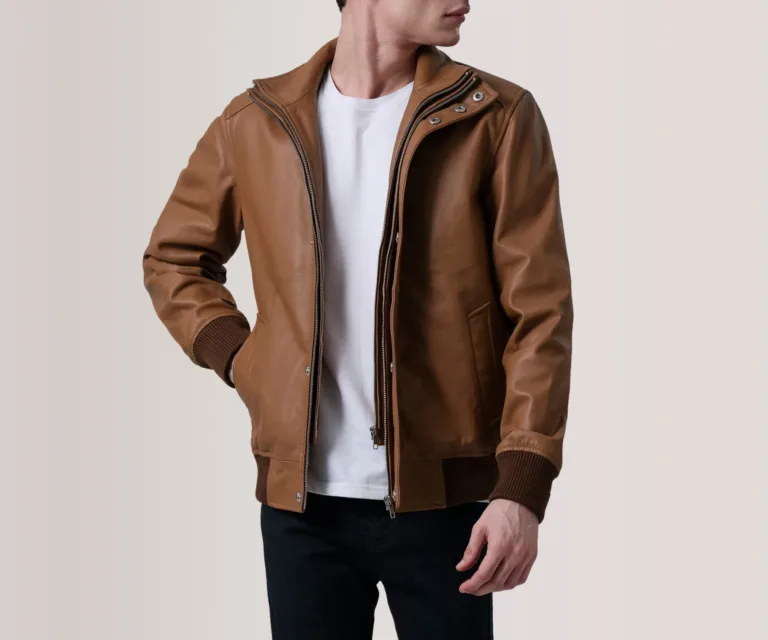 Lester Tan Leather Bomber Jacket