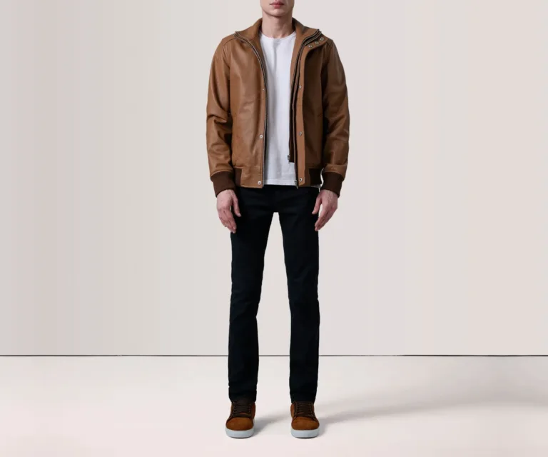 Lester Tan Leather Bomber Jacket — view 2