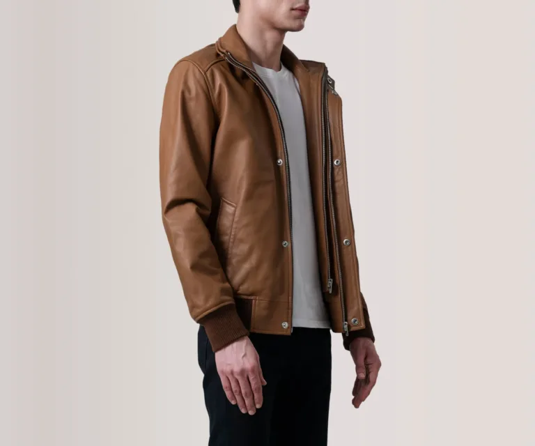 Lester Tan Leather Bomber Jacket — view 3