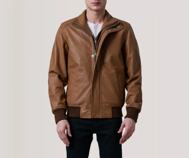 Lester Tan Leather Bomber Jacket — view 4