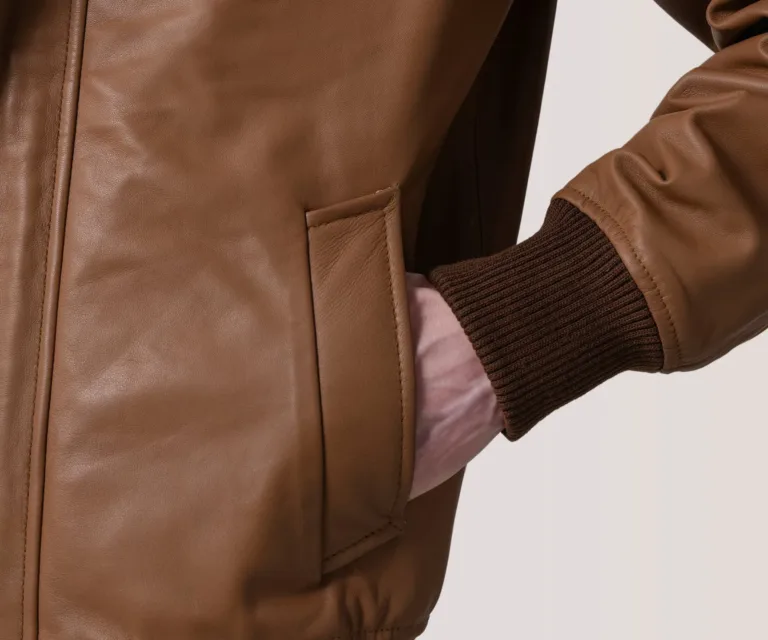 Lester Tan Leather Bomber Jacket — view 6