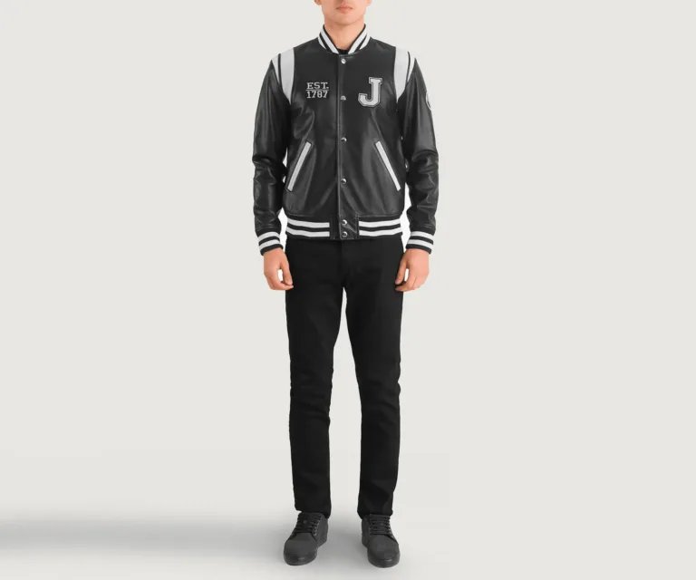 Liberte New Jersey Black Leather Varsity Jacket — view 3