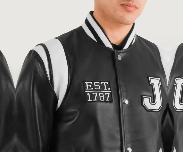 Liberte New Jersey Black Leather Varsity Jacket — view 4