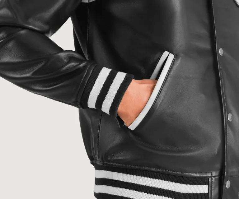Liberte New Jersey Black Leather Varsity Jacket — view 6