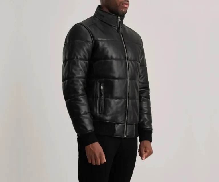 Lucas Black Leather Puffer Bomber Jacket — view 2