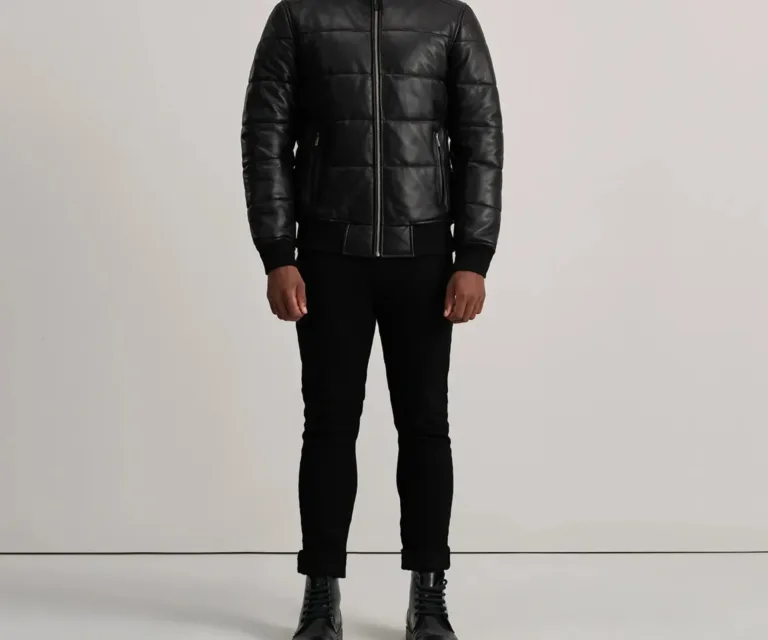 Lucas Black Leather Puffer Bomber Jacket — view 3