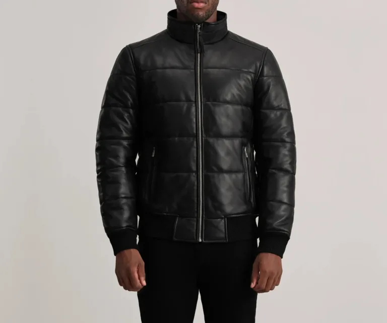 Lucas Black Leather Puffer Bomber Jacket — view 4