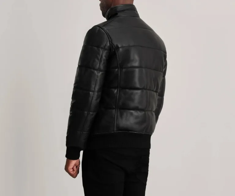 Lucas Black Leather Puffer Bomber Jacket — view 5