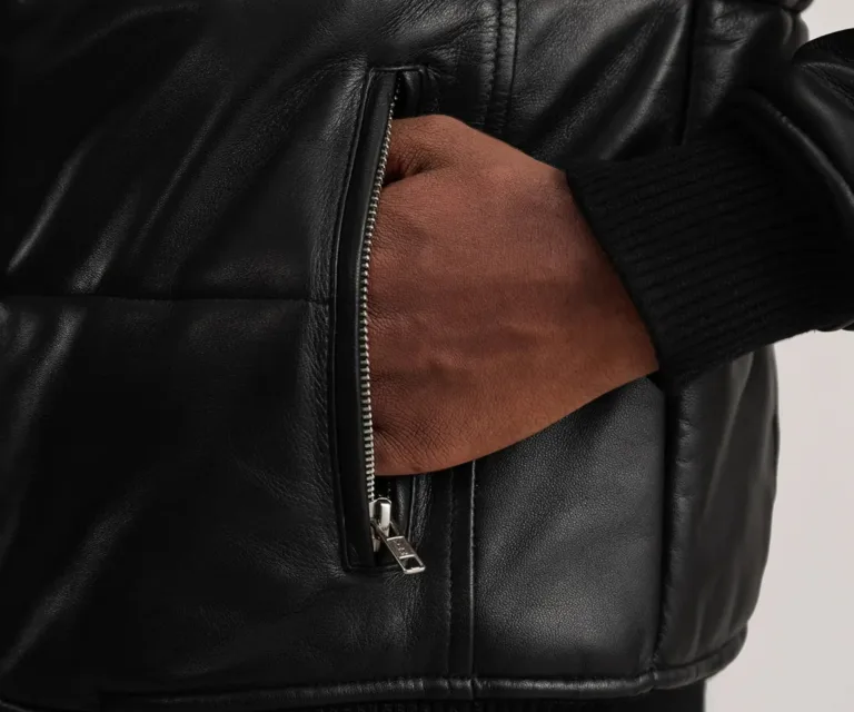 Lucas Black Leather Puffer Bomber Jacket — view 6