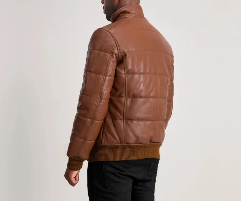 Lucas Brown Leather Puffer Bomber Jacket — view 5