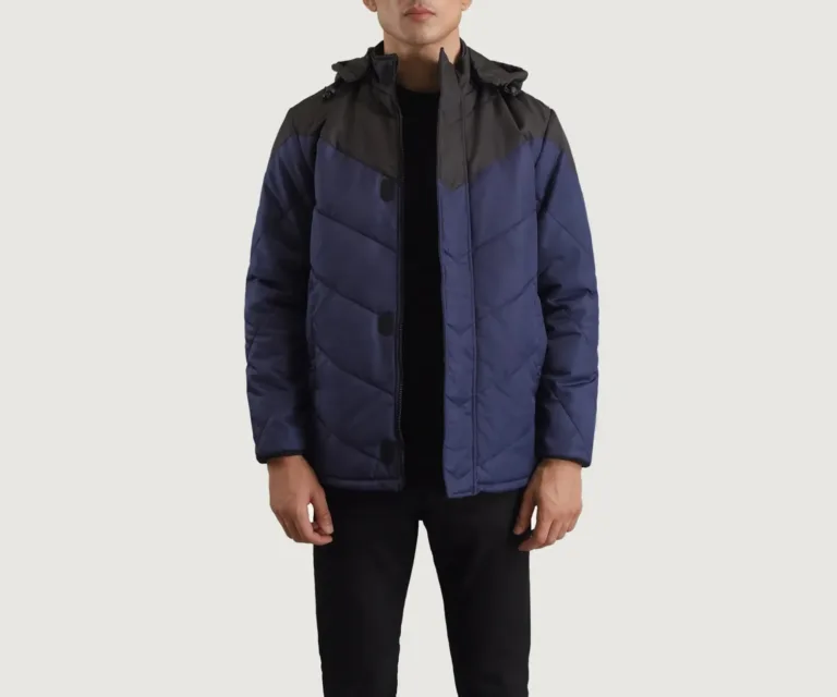 Luka Black & Blue Hooded Puffer Jacket — Front Hero View