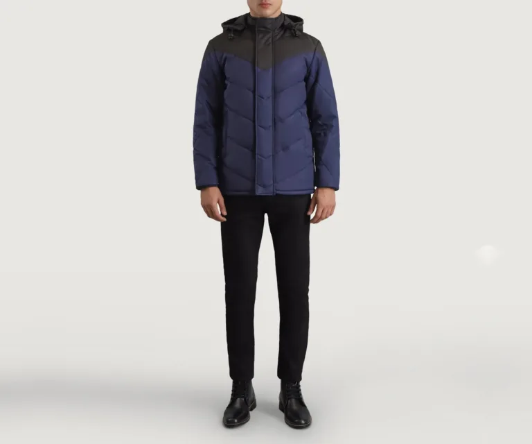 Luka Black & Blue Hooded Puffer Jacket — Full Body Perspective