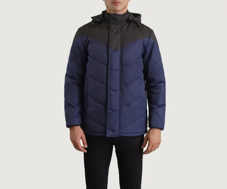 Luka Black & Blue Hooded Puffer Jacket — Rear Angle View
