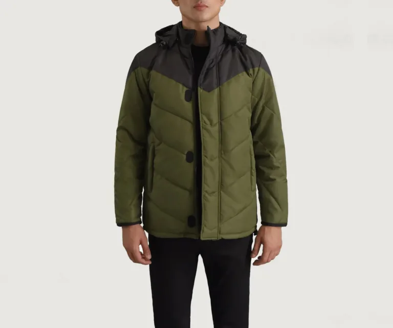 Luka Black & Green Hooded Puffer Jacket — Front Hero View