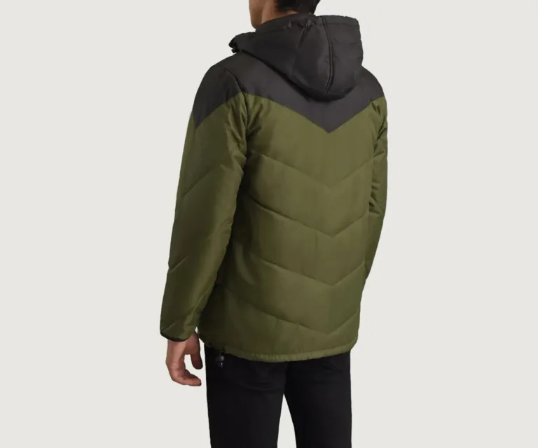 Luka Black & Green Hooded Puffer Jacket — Rear Back View & Tailored Hemline