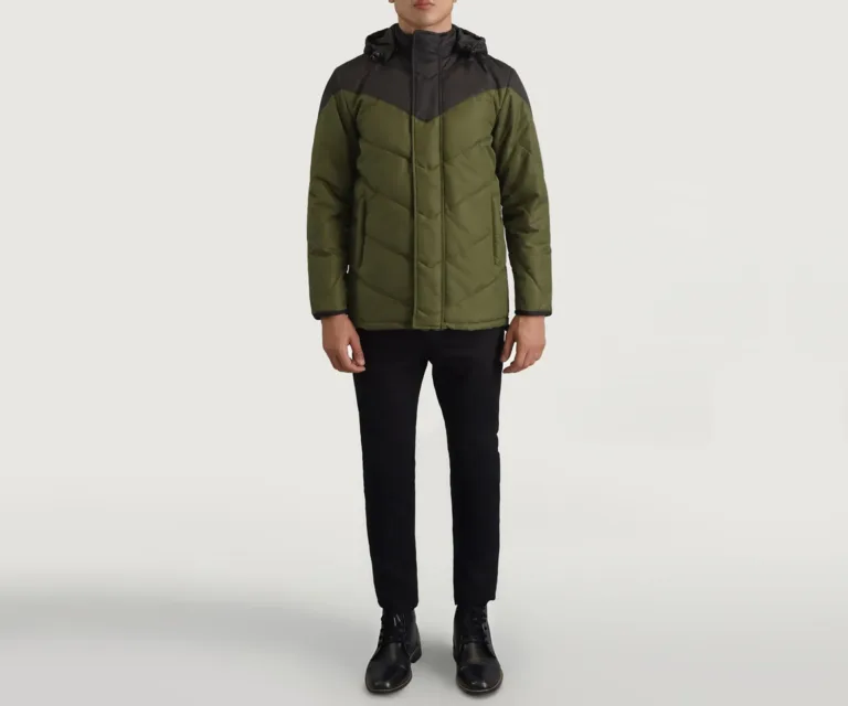 Luka Black & Green Hooded Puffer Jacket — Full-Length Model Editorial Presentation