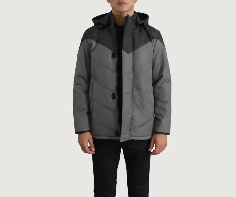 Luka Black & Grey Hooded Puffer Jacket — Front Open Hero Presentation