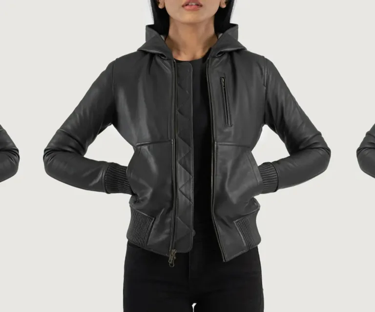 Luna Black Hooded Leather Bomber Jacket Luxury Women's Outerwear — Front Silhouette Hero Presentation