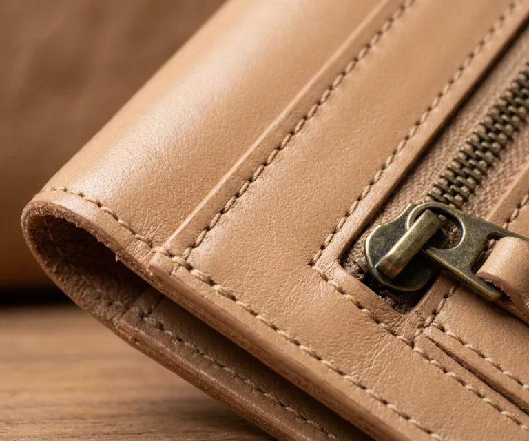 Karl Brown Leather Card Holder Macro Hardware Detail 1080x900