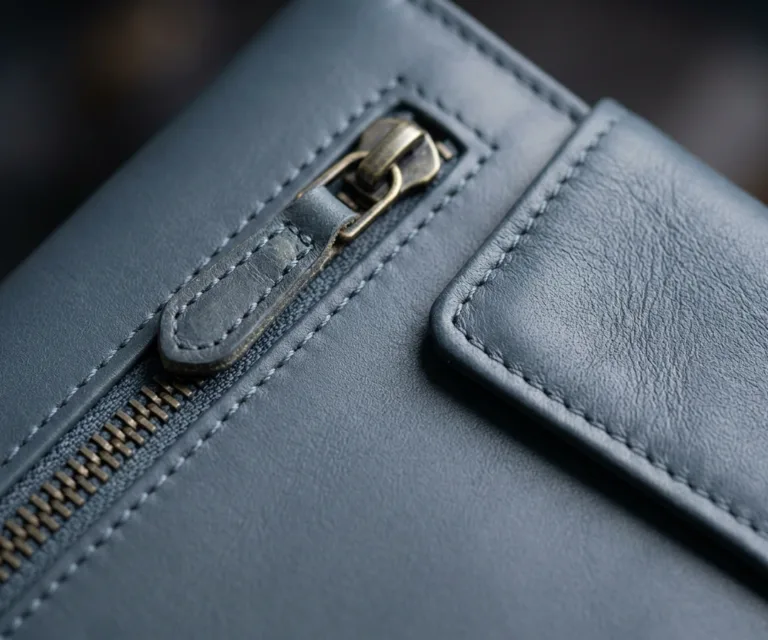 Bernardi Blue Leather Travel Wallet Macro Hardware Detail 1080x900
