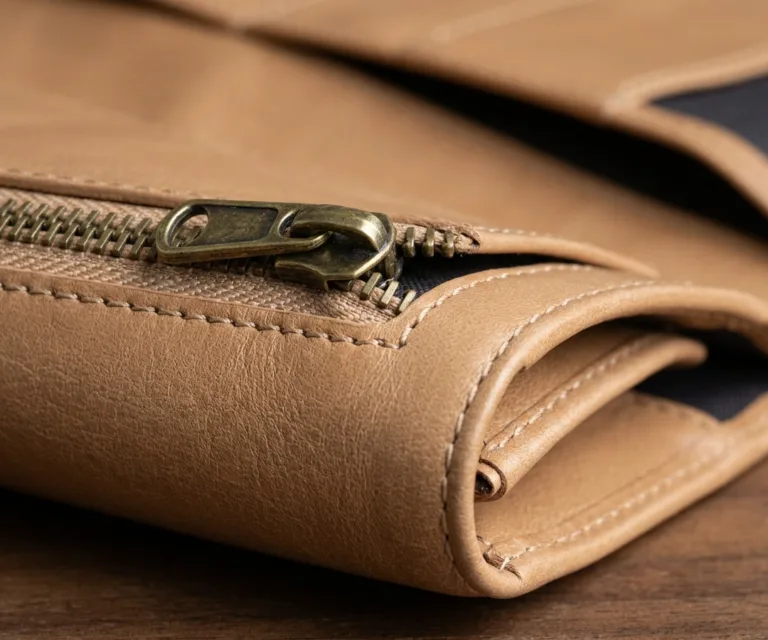 Bernardi Brown Leather Travel Wallet Macro Hardware Detail 1080x900