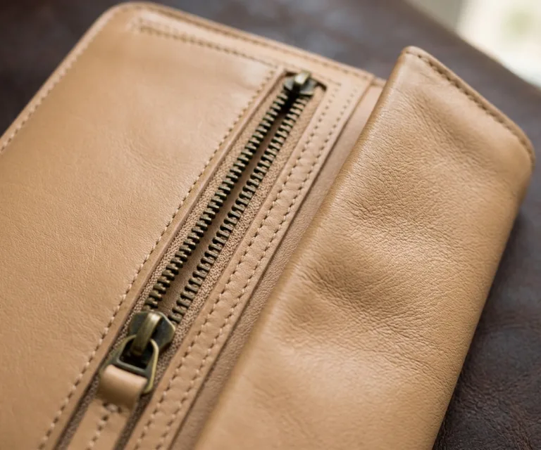 Taylor Brown Leather Continental Wallet Macro Hardware Detail 1080x900