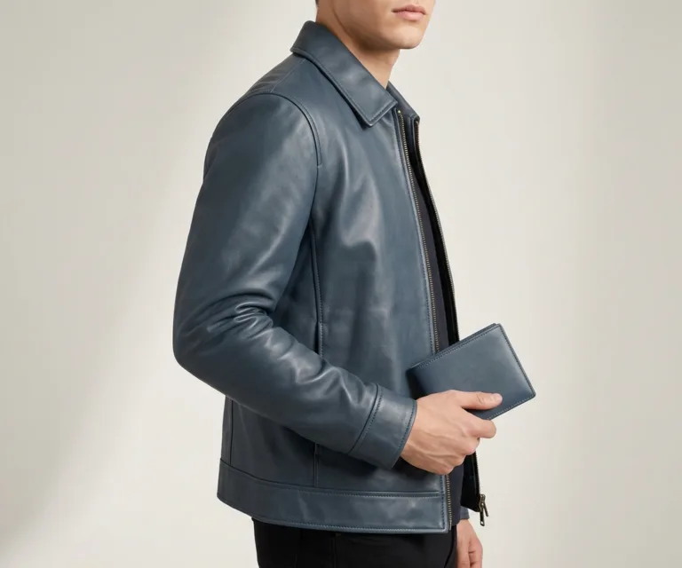 Voren Blue Leather Bi-fold Wallet 3/4 Profile 1080x900