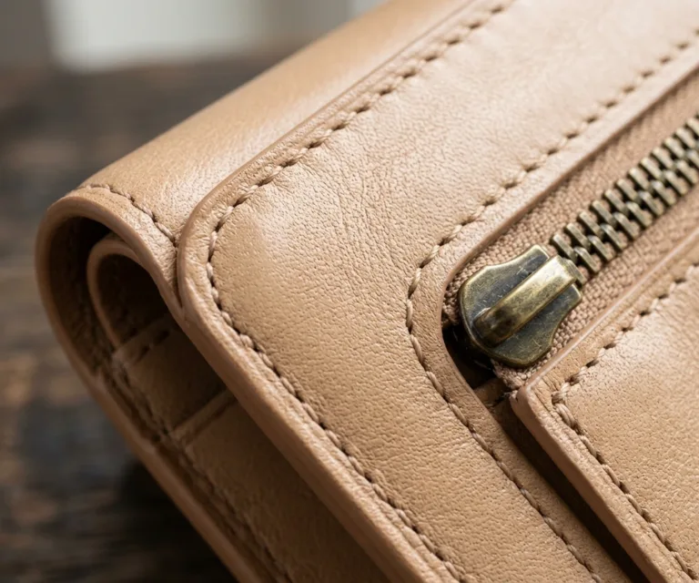 Voren Brown Leather Bi-fold Wallet Macro Hardware Detail 1080x900