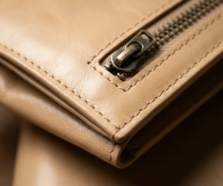 Voren Grey Leather Bi-fold Wallet Macro Hardware Detail 1080x900