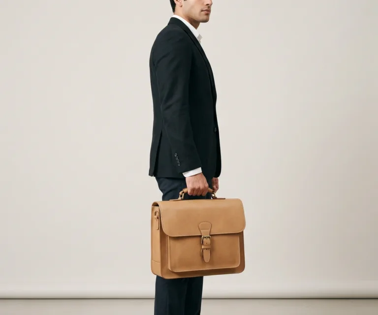 The Captain Vintage Tan Brown Leather Briefcase 3/4 Profile 1080x900