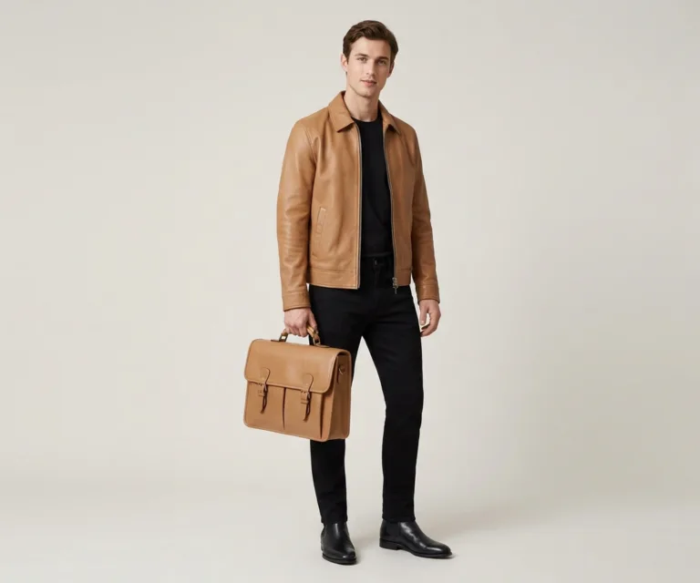 The Captain Vintage Tan Brown Leather Briefcase Lifestyle Studio 1080x900
