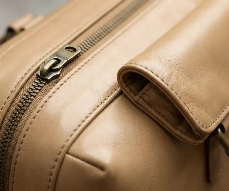 The Captain Vintage Tan Brown Leather Briefcase Macro Hardware Detail 1080x900