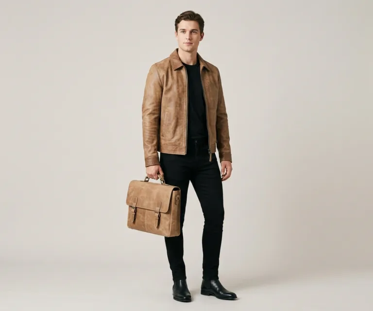 The Captain Vintage Distressed Brown Leather Briefcase Lifestyle Studio 1080x900