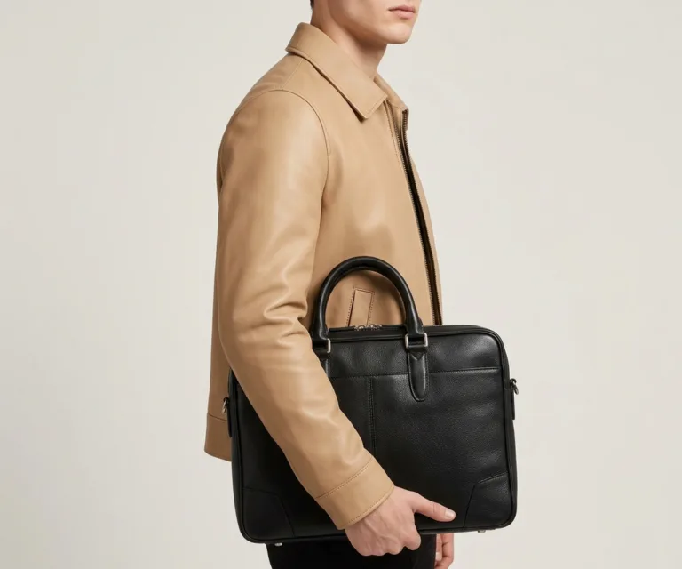 The Preston Black Leather Briefcase 3/4 Profile 1080x900