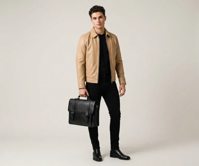 The Preston Black Leather Briefcase Lifestyle Studio 1080x900