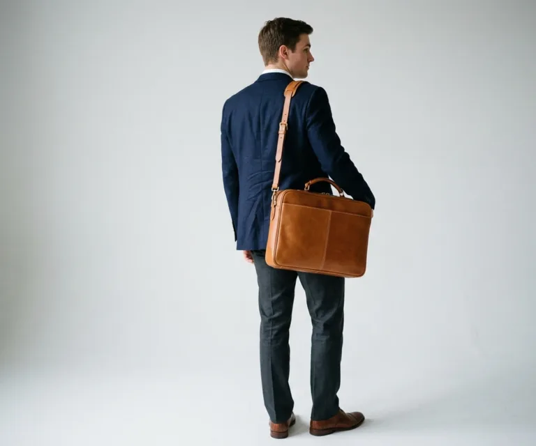 The Preston Black Leather Briefcase Rear Back View 1080x900