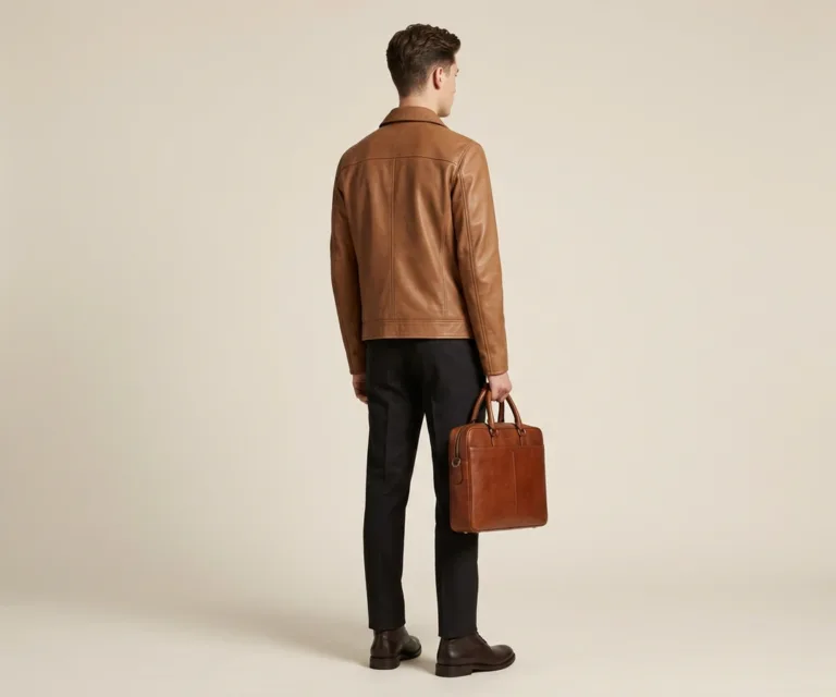 The Preston Brown Leather Briefcase Rear Back View 1080x900