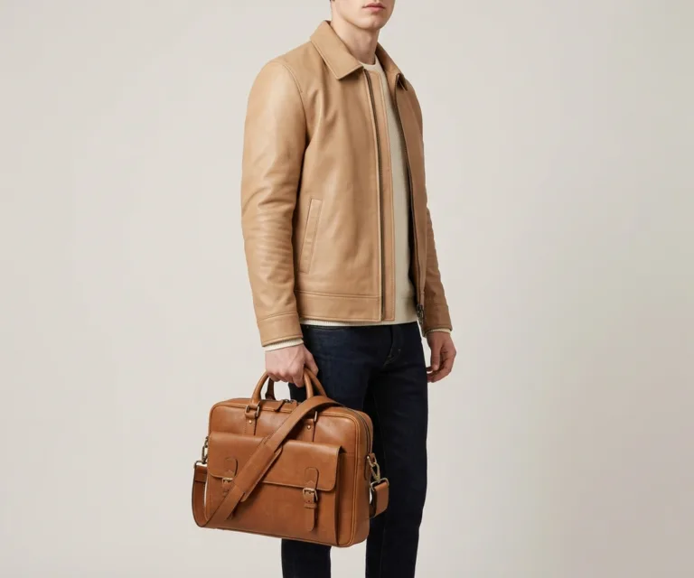 The Preston Vintage Tan Leather Briefcase 3/4 Profile 1080x900